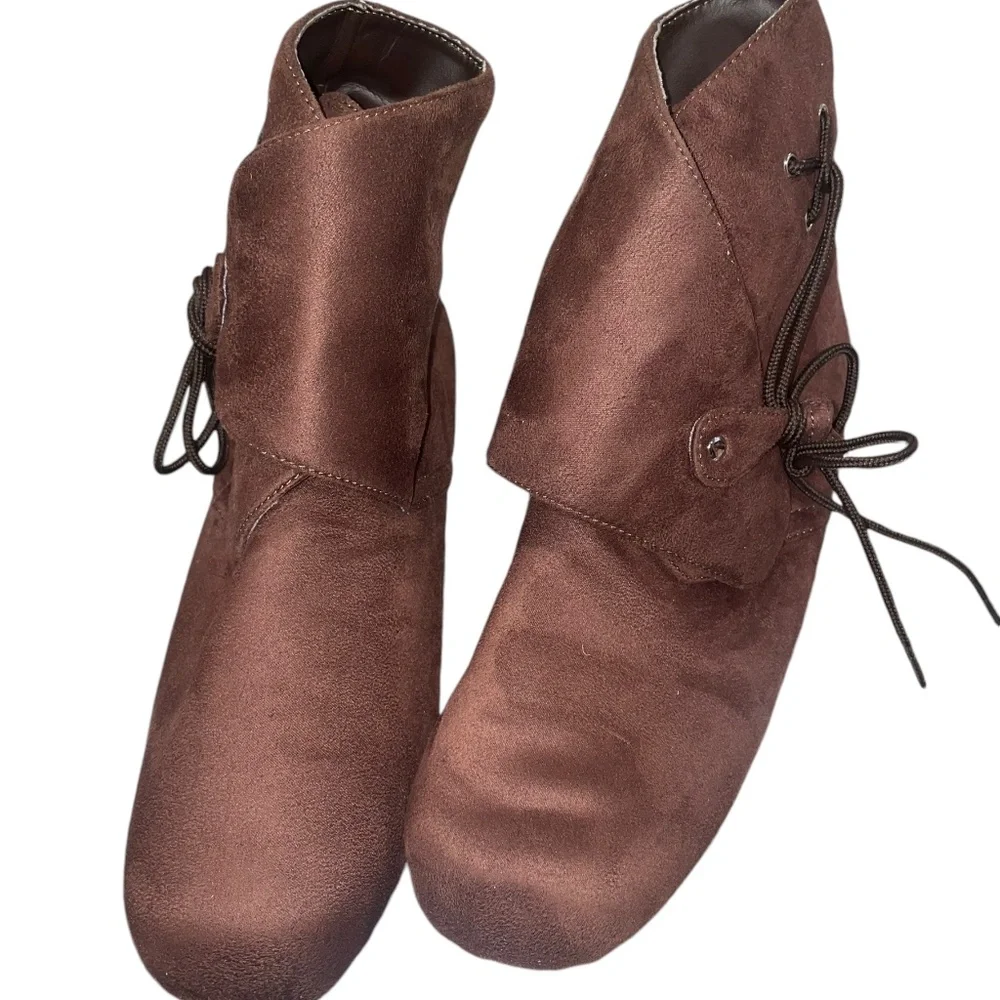 Funtasma Renaissance Brown Lace Ankle Strap Over Slip On Boots Sz S Bal Man Made